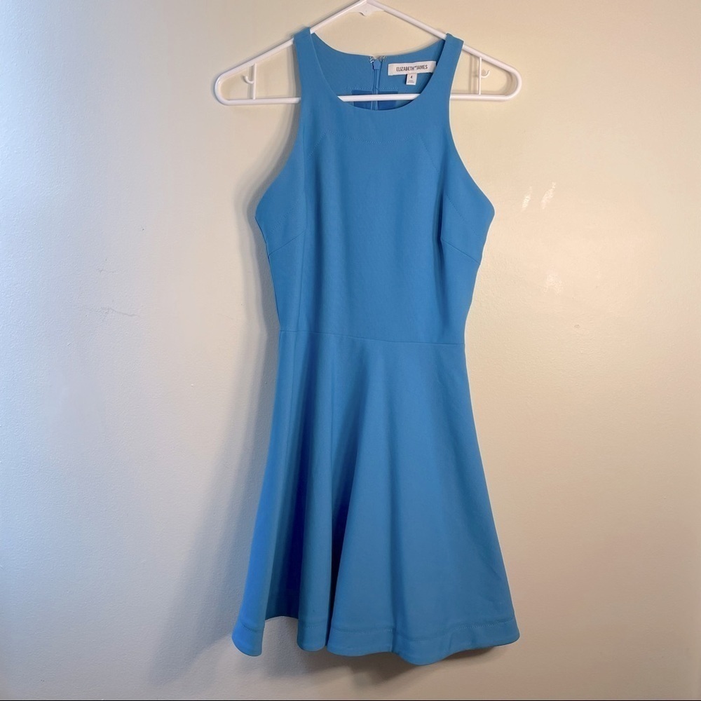Elizabeth and James mini blue formal sleeveless racerback fit and flare dress